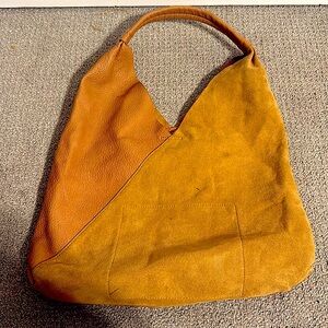Suede & Leather Two-Tone Mustard Shoulder Bag
